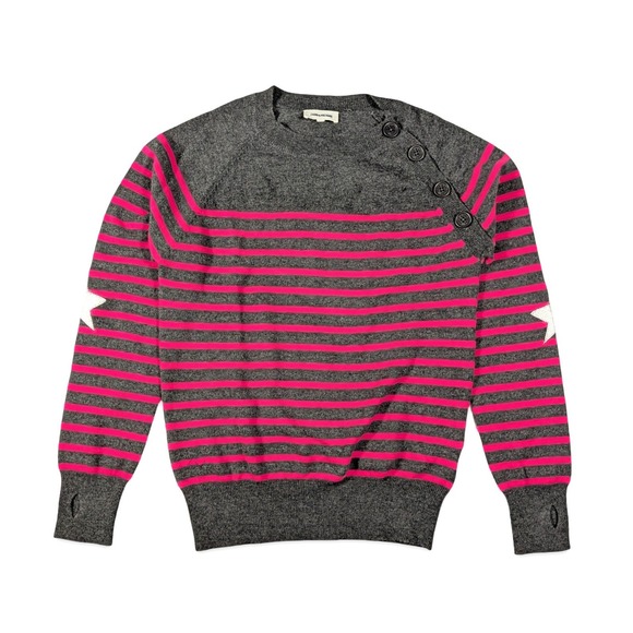 Zadig & Voltaire Other - Zadig & Voltaire Ava Wool Cashmere Striped Star Sweater Gray Pink Girls 16 / 16Y